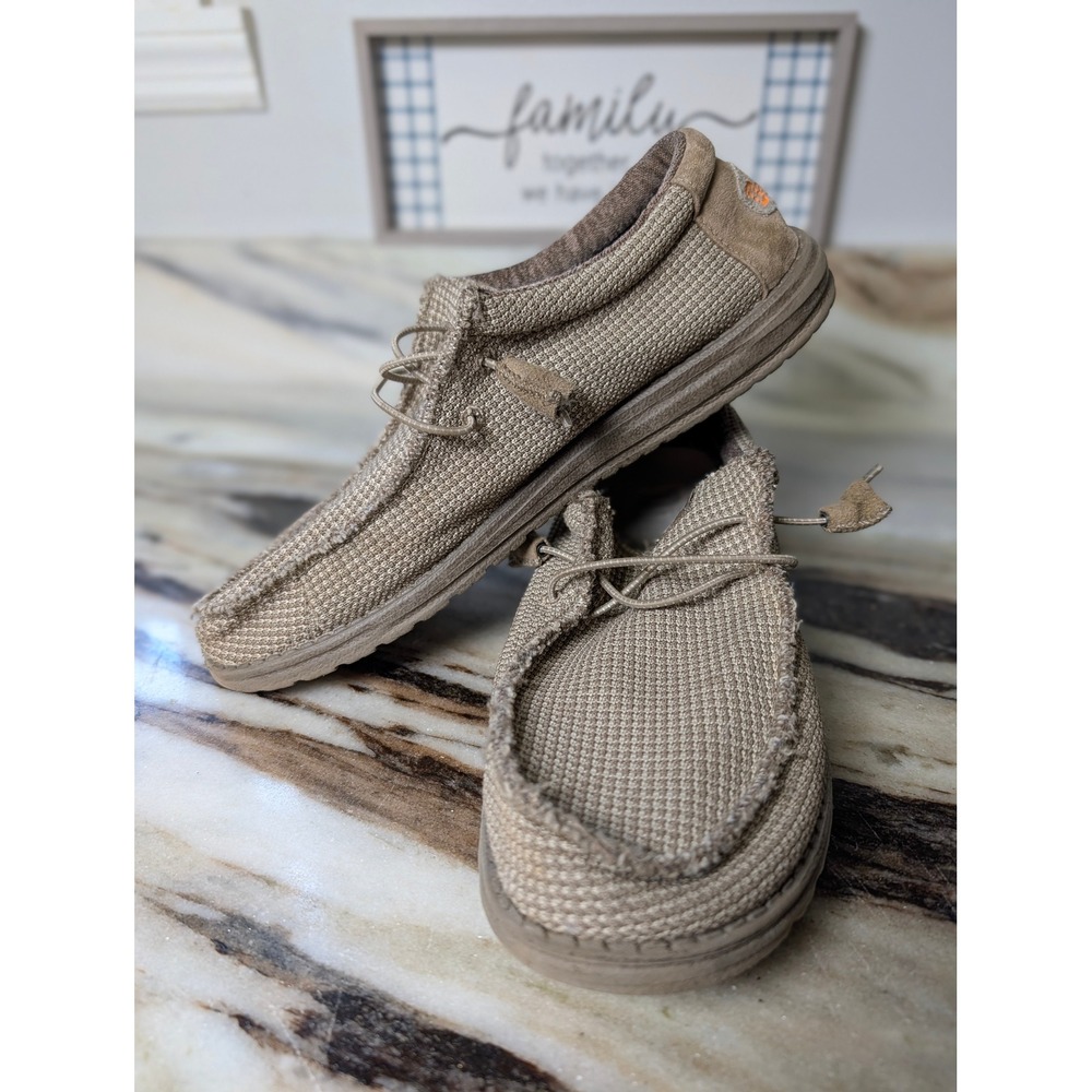 Hey Dude Wally Tan Khaki Woven Slip On Loafers Mens Moccasins Shoes 9 Coastal‎
